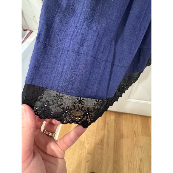 German Silk Pleated Navy Blue Black Gathered Waist Skirt Size 8 Cottagecore - Picture 2 of 8